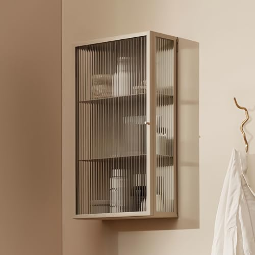 Kferfft Bathroom Wall Cabinet 20 Inch Over The Toilet Metal Storage Cabinet with Glass Door, Wall Mounted Medicine Cabinet for Bathroom Laundry Room Bedroom (Beige, 23.6x19.7x6IN)