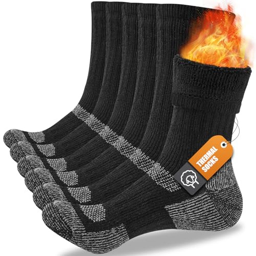SukModen Merino Wool Thermal Socks for Men Women, 3 Pairs Thick Cushion Winter Boot Heavy Duty Work Socks for Hiking Walking