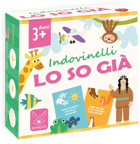 KANGUR Lo So Già Gioco Educativo Indovinelli dai 3 Anni, lingua IT | Sviluppa Logica, Linguaggio e Immaginazione, 72 Domande Illustrate, Divertente Gioco da Tavolo per Famiglie e Bambini