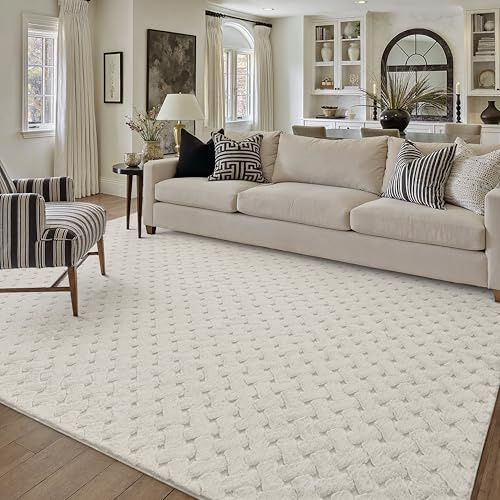 PureCozy Tappeto Salotto 160x230cm Bianco Antiscivolo Lavabile Camera da Letto Grande Tappeti Moderno 3D Geometrico Carpet Sala Soggiorno Cameretta Bambino Ufficio Pelo Corto Rug