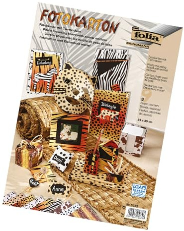 folia 5789 - Fotokarton mit Tierfellmotiven, ca. 25 x 35 cm, 9 Bögen sortiert - zum Basteln und kreativen Gestalten von Karten, Fensterbildern und für Scrapbooking, Tiermotiv