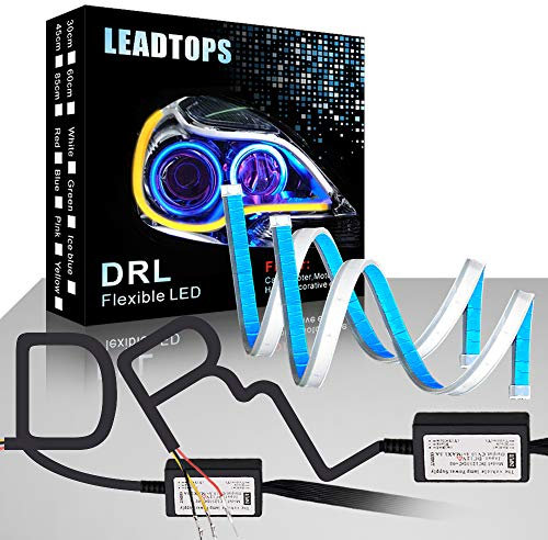 LEADTOPS LED Daytime Running light Turn Signal Bulb 24In Switchback Sequential Headlight DRL Strip Flexible Tube Dual Color White Amber/Yellow Angle Eye Neon for Car Motorcyle 2-Pack