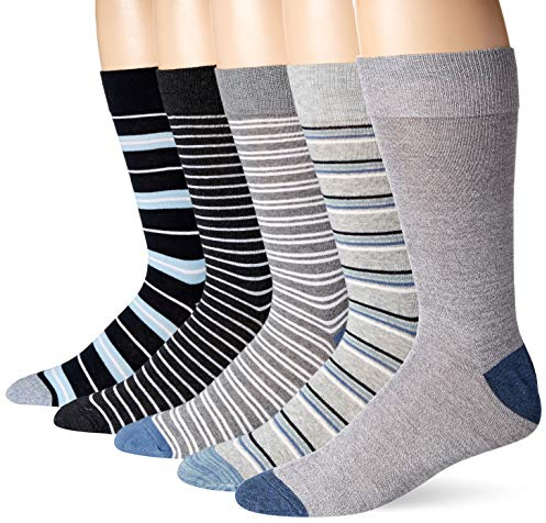 Amazon Essentials Comodi Calzini Eleganti con Motivi Uomo, 5 Paia, Blu/Grigio/Righe, 41-45