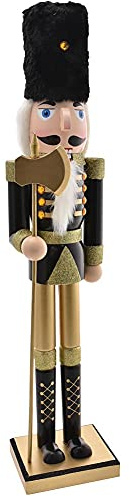 BAKAJI Soldat Casse-Noisette de Noël en Bois Géant Hauteur 106 cm Robes Peintes Barbe et Cheveux en Peluche avec Mécanisme de Travail Décorations de Noël (Design 2)