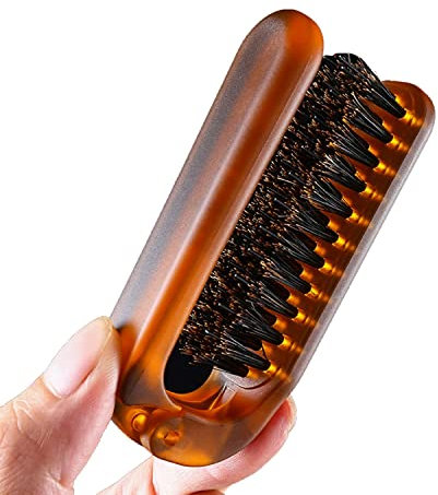 VinBee Haarbürste Klein, Klappkamm Faltbare Reisehaarbürste Klapp Pocket Wildschweinborsten Haarbürste für Reisetasche Frauen und Mädchen Antistatisch, Faltbar (Bernstein)