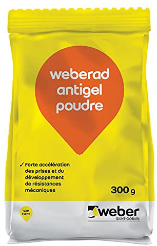 Accélérateur de prise béton, 300g, poudre à incorporer aux ciments, bétons et enduits par temps froid, WEBERAD ANTIGEL POUDRE, WEBER