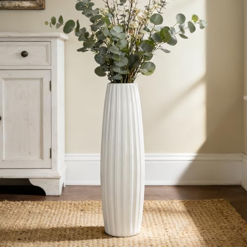 Vaso alto da pavimento bianco, 61 cm, vaso in ceramica, vaso da fiori decorativo per casa moderna, per soggiorno, ufficio, camera da letto, cucina, centrotavola per matrimoni, decorazione per casa di