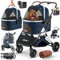 LOVPET® Hundewagen 3in1 Hundebuggy bis 20kg Hundebox Transporttasche faltbar klappbar Große Räder Netzfenstern Regenschutzabdeckung Getränkehalter Kuscheldecke Katzenbuggy Jogger Buggy für Haustiere