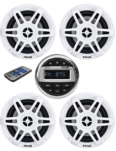 PIMAR Kit stereo con casse bianche150 WATT + telecomando presa usb radio bluetooth accessori barca gommone nautica (KIT STEREO CON 4 CASSE)