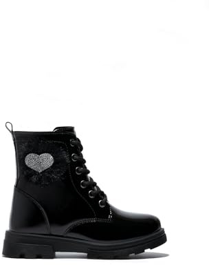Conguitos Botines de Niña Corazones Charol Negro - Botas bajas infantiles para invierno cómodas (Multicolor/Talla 27)
