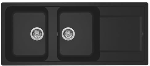 Elleci LG250040 Life 500 - Lavello da cucina, 2 vasche, gocciolatoio, 116x50 cm, Nero