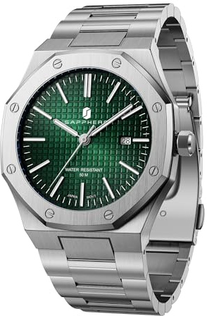 SAPPHERO Reloj Hombre Analógico Elegante | Movimiento Cuarzo Función Luminosa Indicador de Fecha | Reloj de Moda Plata Oro para Hombre de Negocios y Uso Diario