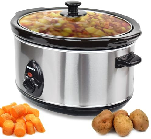 Syntrox 4,5 l Slow Cooker | Schmortopf | Schongarer | Multikocher Delixas, Keramik Servierschüssel, Geschirrspüler geeignet, Mikrowellengeeignet, rutschsichere Standfüße