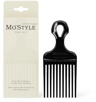 MoStyle Comb No. 1 – Peine para pelo afro – Peine de dientes gruesos con mango – peine afro para rizos y rizos naturales – Peine afro de alta calidad – Fabricado en Alemania