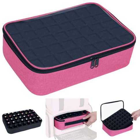 UOZL Small Clear Nail Polish Organizer Holds 40 bottles(15ml-0.5fl.oz) Nail Polish Case Multifunctional Nail Polish Bag organizer, Cosmetic Travel Makeup Bags for Women Rose Red