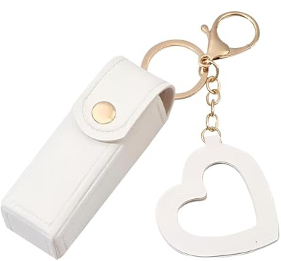 Porte-clés avec porte-rouge à lèvres en cuir PU Étui Porte-clés Baume à lèvres Organisateur portable Support, Blanc., Voir description, Voir description