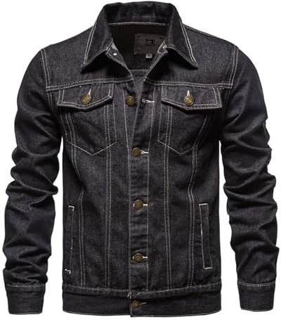 Btmpmcs Giacche di jeans da uomo The Trucker Giacca Classic Retro Vintage Giubbotto in cotone Lapel Cappotto da Lavoro Casual Giubbino Jeans Giacca in Denim per Capispalla Fotografia Biker Moto