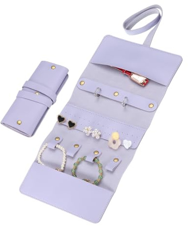 QUARKZMAN 2 piezas de Bolsa de Viaje para Joyas, Estuche Organizador de Joyas Plegable, Bolsa Portátil para Joyas para Anillos Collares Pendientes Pulseras Almacenamiento de Joyas, Morado