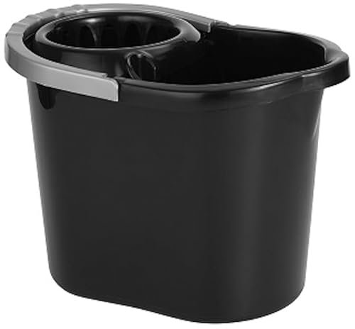 Professional 12L Mop Bucket with Wringer (Black) Colour Coded With Easy Carry Handle for Domestic and Commercial Cleaning Hospital Contract Cleaning Bucket Industrial