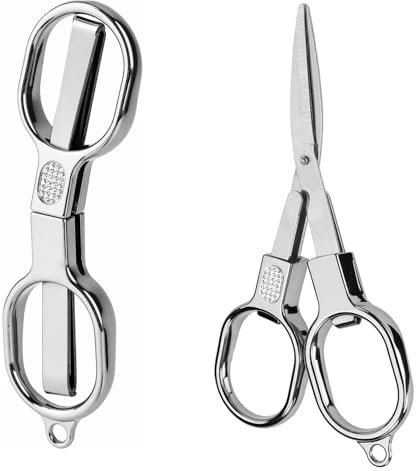 2pz Mini Forbici Pieghevoli, Piccole Forbici Tascabili in Acciaio Inossidabile per Sicurezza Portachiavi Portatile Viaggio Casa Ufficio Artigianato Cucito Accessori per Infermieri (Argento)