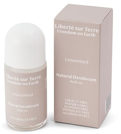 Freedom on Earth Natural Deodorant - Unscented | Aluminium Free | 24 Hour Protection for Men & Women | Vegan & Cruelty Free | Gentle Formula | Glass Bottle | 100% Recyclable