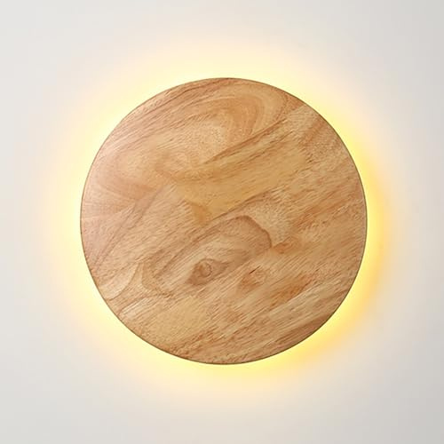 Svetilnikya Flache Massivholz led Wandleuchte innen, Wandlampe holz für Schlafzimmer Kinderzimmer Treppenhaus, Indirekte Beleuchtung Wohnzimmer, Ultradünn nur 4cm (Rund)