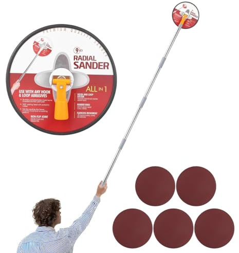 Pole Drywall Sander, 85 inch Drywall Sander With Extension Pole, Manual Hand Drywall Sander with Extension Pole for Painting Projects， 360 Circular Radial Sander + 5pcs Wall Sanding Discs