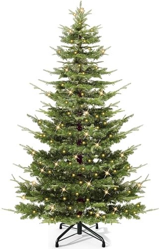 YITAHOME 198cm Künstlicher Weihnachtsbaum mit Beleuchtung Aspen Fir, Christbaum mit Kristall-Dekoration, Elegante Weihnachtsdekoration mit 900 PE- und PVC-Mischzweigen, 500 Lichter, grün
