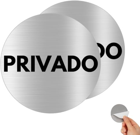 Señal Autoadhesiva de Aluminio PRIVADO Ø100 mm – Placa Redonda 0,8 mm – Pack 2 – Cartel Acceso Restringido para Puertas, Oficinas y Zonas Internas
