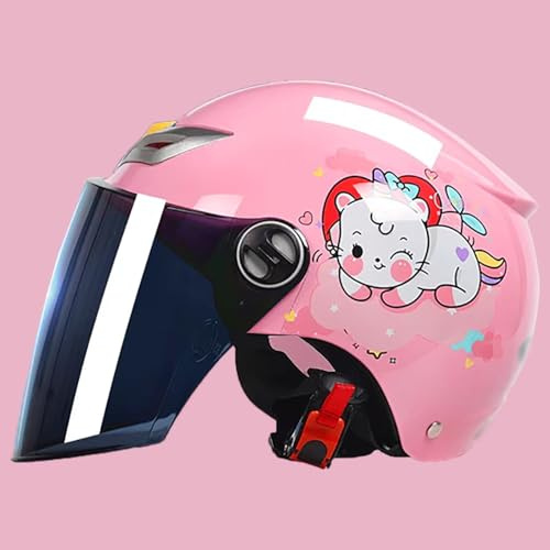 Children's Motorcycle Crash Half Helmet, Kids Motorcycle Jet Helmet with Sun Visor for 3-12 Years Old Boys and Girls ECE 22.06 Approved Kids Moped Helmet B,48-55cm