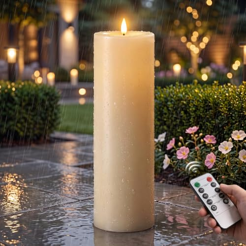TaoFiaCo Grande Bougies LED Sans Flamme Extérieur, 10 × 35 cm, Lot de 2