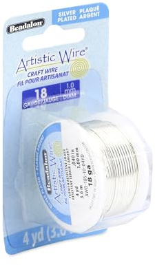 Artistic Wire, 18 Gauge Silver Plated Tarnish Resistant Colored Copper Craft Wire, Tarnish Resistant Silver, 4 yd