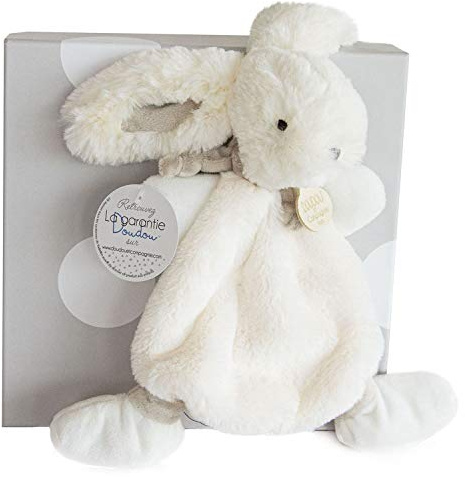 DOUDOU ET COMPAGNIE - Doudou Lapin - Collection Bonbon - avec Boite Cadeau - Coloris Taupe - 26 Cm - Plat & Tout Doux - Idée Cadeau de Naissance Fille et Garçon - Garantie Doudou Perdu - DC2123