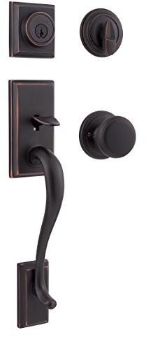 Kwikset Hawthorne Front Door Lock Handle and Deadbolt Set, Entry Handleset Exterior with Interior Door Knob, Venetian Bronze, Pick Resistant SmartKey Rekey Deadbolt Security, with Microban Protection