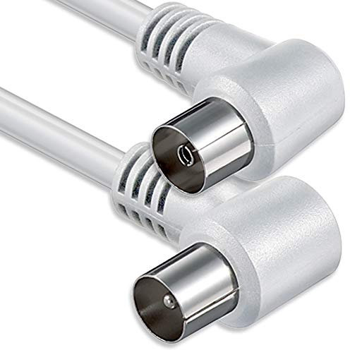 1aTTack.de Antennenkabel gewinkelt 1,5 Meter 2x geschirmt Koax-Stecker 90° > Koax-Buchse 90° Koax weiss St-Ku (2xWinkel) 80db 1,5m