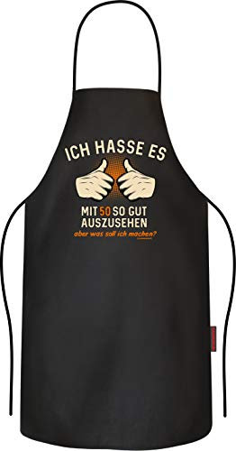 RAHMENLOS Grillschürze Kochschürze Küchenschürze als Geschenk zum 50. Geburtstag - Reine Baumwolle
