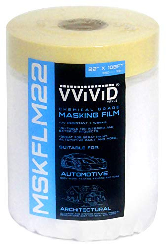 VViViD Chemical Grade Heavy-Duty Self-Adhesive Tape and Drape Masking Film Plastic Drop Cloth (1 Pack (22 x 108ft))
