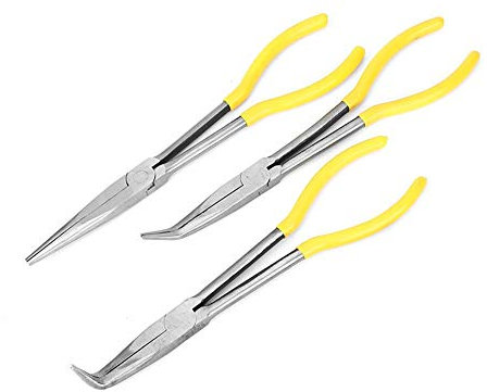 Alicates de punta de aguja larga 3pcs Pinzas de acero al carbono extra largas con punta recta doblada Electricistas Craft Hobby Tool Set