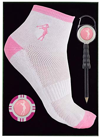 Mercia Golf Ladies Golf Socks Gift Set with Pencil Reel, Poker Chip and Ball Markers (Pink)