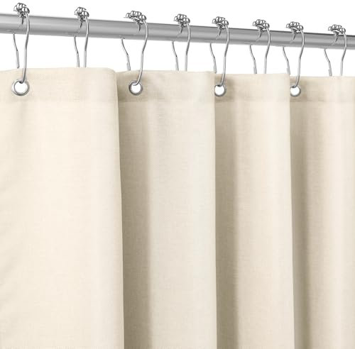 Duschvorhang Leinen mit Metall Duschvorhangringe Stoff Textil Badewannenvorhang Anti Schimmel Bad Vorhang Set Wasserdicht Badewanne Vorhang Schwerer Shower Curtain Badezimmer - 182 x 182cm (Beige)