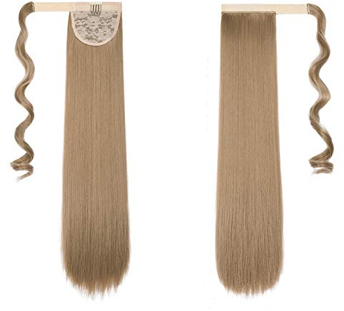 Cybelleza Clip i hästsvans förlängningar, hårdel, som äkta hår, fläta, prisvärd ponytail slät hårkompression, lång lindad värmebeständig (sandblond)
