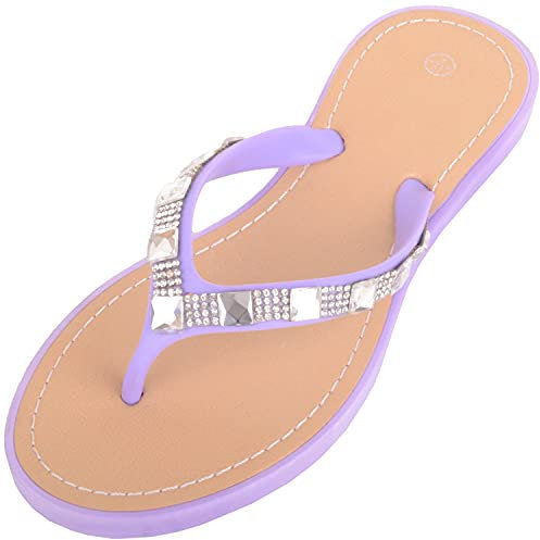 ABSOLUTE FOOTWEAR Damen-Sandalen zum Hineinschlüpfen, mit Schmucksteinen, für Urlaub, Sommer, Strand, offene Rückseite, Violett - Flieder - Größe: 38 EU