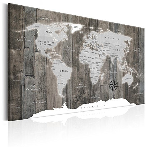 B&D XXL - Tableau Acoustique Carte du Monde 120x80 cm 1 Partie - Décoration Isolation Phonique Bureau Chambre Panneau Insonorisant Impression sur Toile - Carte du monde k-C-0050-b-c