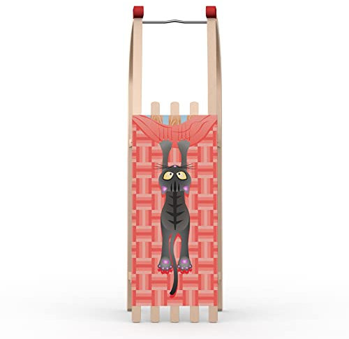 Vispronet Davos Schlitten Classic, 100 x 23 x 26 cm, Verschiedene Motive, für Kinder und Erwachsene, für Freizeitspaß, Werbung und Dekoration (Katze)