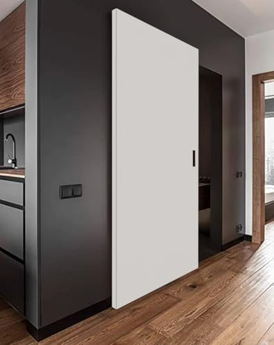 Porte Italiane, Porta Bianca Scorrevole Esterno Muro Fresato con Binario Invisibile MAGICAL 1200, Senso di Apertura Reversibile, Pronta all'Installazione, 100x230 cm, con Maniglia Argento Semi-Lucido