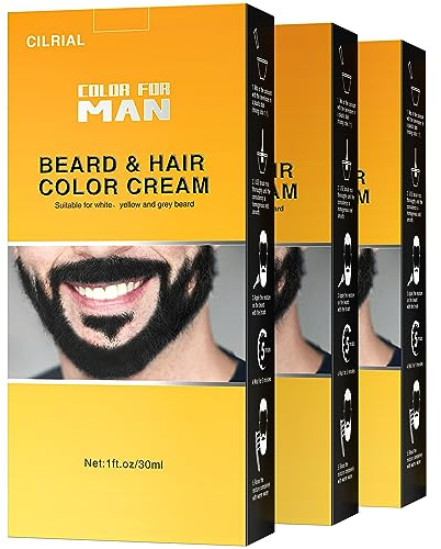 CILRIAL Black Beard and Mustache Beard Dye Kit - 3 Pcs Fast and Easy Coloring for Men With Brush, Covers Gray Facial Hair