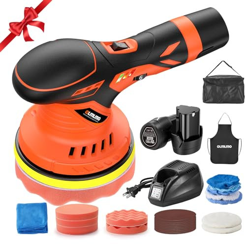 Akku Poliermaschine, olmlmo 27pcs Poliermaschine Auto, 150mm Poliermaschine mit 4000mAh Wiederaufladbarem Akku, 6 Variablen Geschwindigkeiten, Leise Orbital Auto Politur Set für Detaillierung,Polieren