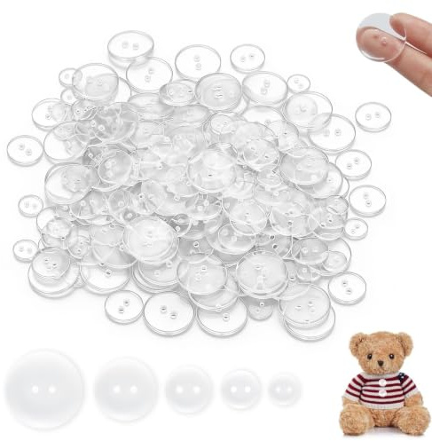 TECKI 160 Piezas Botones Transparentes - Botones De Resina De 10mm, 12,5mm, 15mm, 20mm, 25mm, Botones Redondos De 2 Agujeros, Reversibles, Botones De Camisa, Botones Decorativos Artesanales