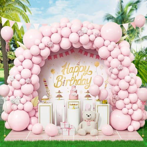 Eitolo Pastel Pink Balloons 143 pcs Macaron Pink Balloon Arch Garland Kit 5/10/12/18 Inch Different Size Light Baby Pink Latex Balloons for Girls Birthday Baby Shower Wedding Bridal Party Decorations