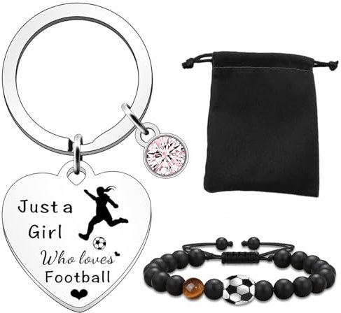 2 Pièces Bracelet de Football et Porte-clés Set, avec Sac de Rangement, Football Bracelet avec Perles, Just a Girl Porte-clés pour Filles Garçons